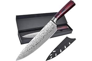 PoktWorld Couteau Cuisine Japonais,Couteau de Cuisine Professionnel en Acier Inoxydable,Couteaux et ustensiles de cuisine,Ergonomique Poignée Confortable,avec Boîte Cadeau(Couteau Cuisine 20cm)…