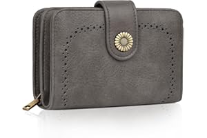 TEUEN Purses for Women Leather, Medium Wallet RFID Blocking Bifold Compact Womens Wallet with Wrist Strap and Zipper Coin Pocket Girls Purse with Multiple Card Slots, Gift Box