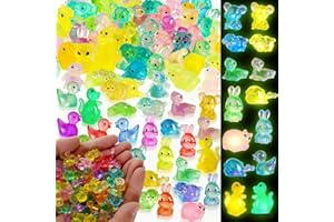 TOPBELIEF 60 sztuk mini świecących zwierząt, małe figurki zwierząt, mini figurki z żywicy, kolorowe małe figurki zwierząt do miniaturowych ogrodów krajobrazowych, bonsai, basenów rybnych i akwariów
