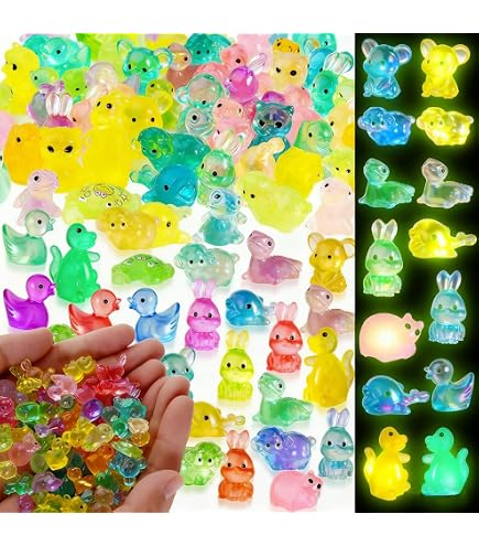 80 Stuks Mini Glow-in-the-Dark Harsdieren – Mix Van Konijnen, Dino’s, Olifanten, Eenhoorns – Voor Aquarium, Poppenhuis, Tuin – Waterdicht & UV-Oplaadbaar