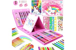 TCJJ Unicorn 208Pcs Einhorn-Malset für Mädchen,Malkoffer für Kinder Mit Einhorn-Malbuch, Multifunktionales Malset Mädchen ab 3-12 Jahren, Für Einhorn-Geschenke für Mädchen,Weihnachtsgeschenke