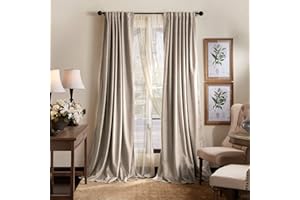 Martha Stewart Lucca Velvet Blackout Back Tab Window Curtain Panel Pair, 95", Linen