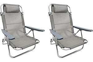 XONE COPPIA Spiaggine colore grigio antracite Ribaltabili | Pieghevoli, mare, giardino, campeggio | 2 pz Sedie Sdraio da Spiaggia Struttura in Alluminio e Textilene | Dimensioni 48,5 (P)x60(L)x80(h)cm