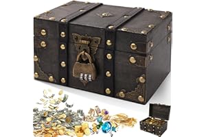 Otauoaea Vintage Holz Schatztruhe, Aufbewahrung Schatzkiste mit Schloss, Holz Schatztruhe kindergeburtstag Schatzkiste kinder mit Deckel Piratenkiste für Aufbewahren und Dekorieren Geschenke(Grau)