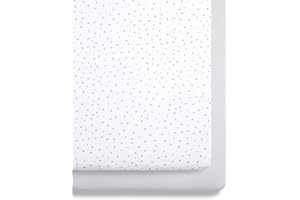 SNUZ 2 Pack Crib Fitted Sheets 44 x 80cm – Grey Spot Design – Light, Breathable & Luxurious Jersey Cotton Made To Last & Designed To Fit SnüzPod Bedside Cribs