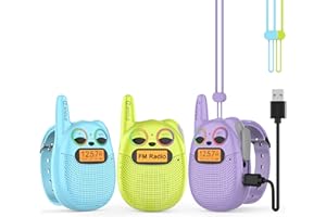 QNIGLO Q136 Talkie Walkie Enfants Rechargeable 3pack, 2-5Km Communication bidirectionnelle avec Radio FM,Outils de randonnée et de Camping,Cadeaux pour Enfants et Famille(Violet Vert Bleu)
