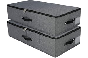 IWILL CREATE PRO Cesta de almacenamiento plegable para debajo de la cama, paquete de 2 unidades, con tela resistente para ropa, zapatos, juguetes, manta, organizador de edredón, color negro y gris