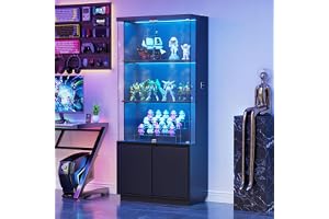 TWSOUL Vitrinskap, Glasvitrina med LED-belysning och rörelsesensor, 4-lagigt vitrinskåp, dammtätt, glasdörrar, samlarvitrina