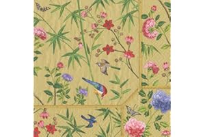 Caspari Chinese Wallpaper Receive with Fabric/Paper Napkins Gold, Fabric, gold, 12.5x12.5x0.02 cm