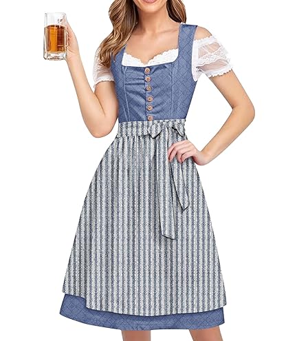 Dirndl Damen Midi Mit Bluse & Schürze - Trachtenmode Für Oktoberfest & Feste