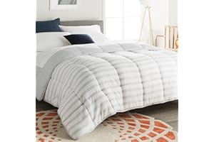 Linenspa 4 Seasons Microfibre Duvet – All Season Duvet – Ultra Soft – Duvet 200 x 200 cm, Grey/White Stripes