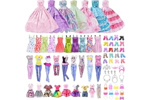 NRGQDW Ropa para y Accesorios 32pcs Complementos =2 Vestidos de Noche de Talla Grande+ 2 Conjuntos de Moda +2 Vestidos de Fiesta +2 Trajes de Baño en Bikini +22 Accesorios +2 Collares de Perlas