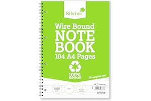 Silvine 104 Page A4 Everyday Recycled Wirebound Notebook, White, Ruled 8mm Feint