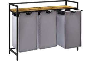 Lifewit Cesto Portabiancheria 3 Scomparti 120L, Mobile Biancheria Sporca con 3 Sacco Porta Biancheria in Tessuto Oxford e Ripiano in Metallo per Lavanderia, Camere da Letto, Bagno, Dormitori, Grigio
