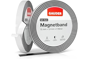 GAUDER Magnetband selbstklebend stark - Magnetstreifen mit Schaumstoff-Kleber für unebene Untergründe - Zuschneidbares Magnetklebeband mit hoher Haftkraft - Optimierte Magnetkraft (3 m x 15 mm)