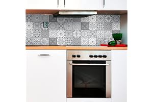 12 Stickers adhésifs carrelages | Sticker Autocollant Carreaux de ciment - Mosaïque carrelage mural salle de bain et cuisine | Carreaux de ciment adhésif mural - azulejos - 15 x 15 cm - 12 pièces