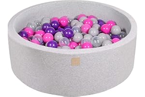 MEOWBABY Piscina di Palline 90x30cm/200 Palline ∅ 7CM Piscina di Palline Colorate per Bambini Tondo Fabbricato in EU Grigio Chiaro: Rosa Scuro/Viola/Trasparente/Grigio