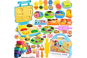 BBLTIFF 49 Piezas Juego de Plastilina, Herramientas Plastilina para Niños, Accesorios Plastilina para Crear Hamburguesas y Pizza, con 24 Plastilina y Máquina de Hamburguesas