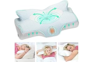‎ELVIROS Elviros Orthopädisches Kissen aus Memory Foam, Seitenschläferkissen Nackenstützkissen, Kopfkissen Nackenschmerzen Ergonomisches Schlafkissen für Nacken-und Schulterschmerzen, Blau & Weich