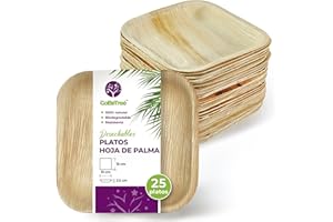 GoBeTree Platos Desechables de Hoja de Palma 25 Platos Cuadrados de 15 cm. Vajilla para barbacoas, picnic y Fiesta de cumpleaños, Similar al bambú, más fuerte que platos de papel