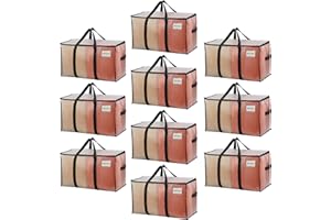 VENO Bolsa de Mudanza Extragrande y Resistente, Organizador de Ropa, Bolsas de Mudanza con Cremallera, Cubos de Almacenamiento Plegables, Almacenamiento en el Dormitorio(Transparente,Pack de 10)