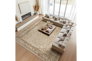 Topfinel Large Rugs for Living Room 200x290, Faux Wool Short Pile Non-Slip Beige Area Rug, Machine Washable Traditional Moroccan for Bedroom