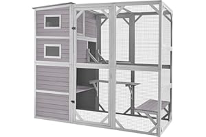 Aivituvin Large Cat Catio 4 Tiers Cat Enclosures House for Outdoor Indoor Cats with Weatherproof Roof, 3 Resting Rooms, 3 Platforms, 5 Windows 70" H 77" L