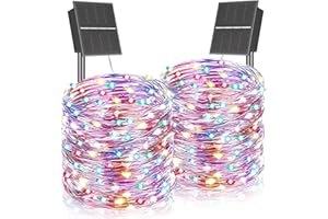 SOLARBABY 2 Pezzi Luci Solari Esterno 20M 200LED Catena Luminosa Esterno Solare, 8 Modalità Impermeabile Filo di Rame Led Lucine da Esterno Decorative Per Giardino Natale Festa Matrimonio (Colorato)