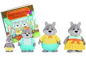 Li'l Woodzeez – GrayPaws Wolf Family – Set di 5 giocattoli con animali in miniatura e libro delle storie – giocattoli e accessori per bambini dai 3 anni in su.