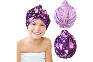 Beinou Mikrofaser Handtuch Haare, 2 Stück Turban Handtuch mit Knopf Haarturban Schnelltrocknend Towel Lange Haare für Frauen Kinder