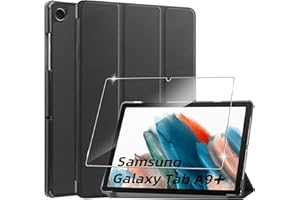 ROJEUINN Coque Compatible avec Samsung Galaxy Tab A9+/A9 Plus 11.0 Pouces Tablette 2023+1 Pièces Protection Écran Verre Trempé,Couverture Intelligente Housse Etui Cuir Coque avec Support -Noir