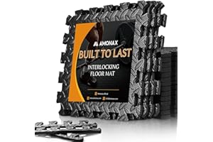 Amonax Exercise Interlocking Floor Mats, Eva Foam Mats, Puzzle Kids Play Floor Mats for Swimming Pool, Garage Floor Tiles Fitness Exercise Equipment Mat Workout Mats (Black I 12 Tiles (48 Sq Ft))