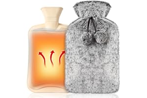 IOPHI Termofor, 2 litry, z miękkim pokrowcem z puszystego futerka. Worek na gorącą wodę, idealny do łagodzenia bólu, bezpieczny. Doskonały prezent na urodziny, Boże Narodzenie, Dzień Ojca i Matki