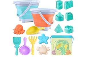 YZNlife Beach Sand Toys Kids Toddlers,16 PCS Sand Pit Toys with Collapsible Bucket and Spade Beach Set Kids Toddler Beach Toys