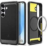 Spigen Galaxy S25 Plus ile Uyumlu Magnet Kılıf Rugged Armor Mag Fit &Uuml;st D&uuml;zey Koruma Siyah Karbon Kapak - ACS08977 (Spigen TR