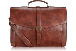 Estarer Mens Leather Laptop Bag 15.6 Inch Large Briefcase Satchel Bag for Work Business Brown - Gifts For Him