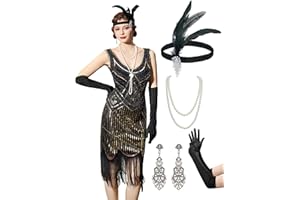 YESSA 20er Jahre Kostüm Damen Gatsby Kleid Damen,1920er Kleider Mit Accessoires Charleston Kleid 20er Jahre