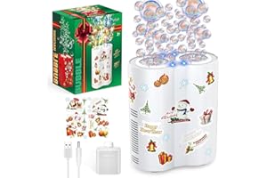 P PANACARE PANACARE Macchina Automatica Per Bolle Natale Macchina Bolle Per Bambini 20000+/Min, Soffiatore Bolle 26 Fori/Illuminazione/Soluzione Per Bolle Da 240 Ml/Feste Natale Matrimonio Regali Compleanno