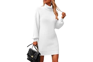 Zeagoo Robe Pull Femme Manche Longue Col Roulé Tricot Robes Hiver Chic et Elegant Moulante Mini Robe S-XXL