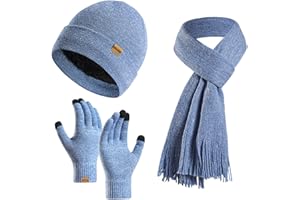 Enwokran Berretto Invernale Cappello Sciarpa Guanti Touch Screen Set, Termico Caldo Elastico Cappello Lavorato a Maglia Super Morbido Guanti Sciarpa Beanie Sportivi all'Aperto Set