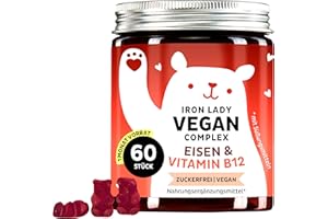 ‎BEARS WITH BENEFITS Iron Lady Vegan Komplex mit hochdosiertem Eisen, Vitamin B12, B1, B6, C, D3 & Jod – Vitamin Gummies - 60 Stück (1 Monat Vorrat) - Zuckerfrei, Vegan - Bears with Benefits