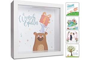 ‎GLÜCKSWOLKE GLÜCKSWOLKE - Spardose Kinder, Motiv Wunscherfüller, Geldgeschenke Verpackung für Geburtstag, Geld Geschenk Geburt Baby, Sparschwein groß, 3D Bilderrahmen Sparkasse, Sparbüchse Junge Mädchen