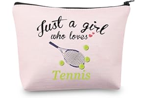 GENERIC Tennis Makeup Bag for Girls Tennis Players Gifts Just a Girl Who Loves Tennis Racquet Cosmetic Bags Small Travel Pouches (Tennis Girl Pink Bag)