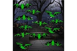 CPKONUUIP Halloween Deko Outdoor, 12 Stück Halloween Fledermaus Deko Leuchtend, Fledermaus deko, Gruselige Fledermaus Hängende, PVC für Party Outdoor Dekoration Haunted Haus/Hof Dekorationen Zubehör