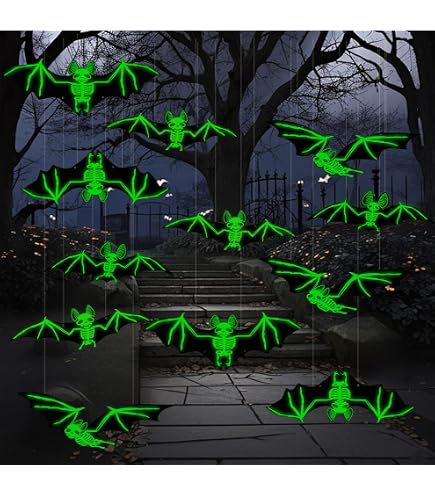 Decorazioni Halloween Pipistrelli LED - 10 Pezzi Adesivi, Luci Multicolore, Materiale PVC, Per Finestre E Pareti, Feste A Tema