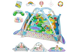 Dr.Rapeti Tapis d'éveil Bébé, Tapis d Eveille Bebe, Tapis d'éveil pour Bébé Avec Ballon, Tapis de jeu avec arche, Jouets Amovibles, Miroir, Livre en Tissu, Balles (47 x 40) for 0+