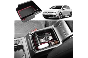 Coleya Vano Portaoggetti per Bracciolo Compatibile con VW Golf 8 8.5 GTI GTD GTE 2020-2025, Scatola Portaoggetti del Bracciolo, Golf 8 Organizer per Braccioli con Tappetino Antiscivolo (Rosso)