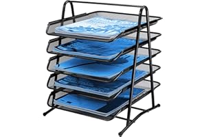 TSDRBWO 5 Niveles a4 Organizador Escritorio Papeles, Bandejas Oficina Apilables en Malla Metalicas, Organizador de Archivos, Bandeja Escritorio Organizadors para Oficina Hogar