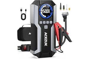 ACEZUK Starthilfe Powerbank 6000A 150PSI Kompressor (Bis Zu 10,0L Benzin Oder 8.0L Diesel) Auto Starthilfe LED-Taschenlampe, großen Bildschirm, Jumper Bildschirm