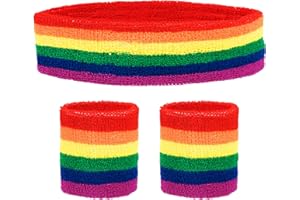 REDSTAR FANCY DRESS Set Fascia Capelli e Polsini Tennis Antisudore - Accessori Sportivi Neon Anni '80 Festa Pride Stile 1980 Fascia Polso Fascia Capelli Sport Corsa Ginnastica Tennis